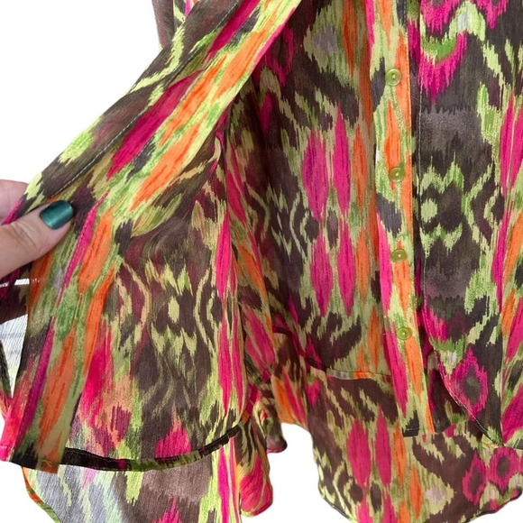 Zac & Rachel Size XL Bright Neon Tribal Flowy Layered Button Up - Picture 8 of 10